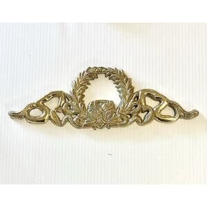 Vintage Brass Wall / Furniture Pediment Decorative Scroll Wreath Leaves Appliqué